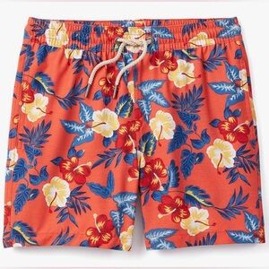 Fair Harbor Kids Bayberry Swim Trunks Boys XL 11-12 Red Tropics BreezeKnit Liner